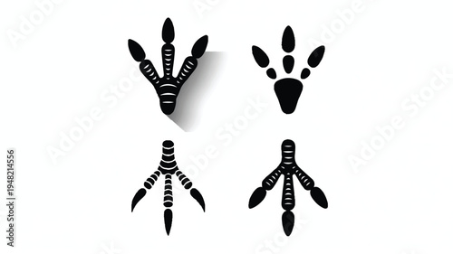 black animal paw prints and claws on white background