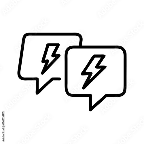 Set of 2 speech bubble icons with lightning bolts vector