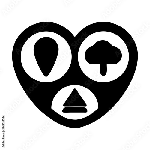 Vector heart face icon with tree, teardrop, triangle