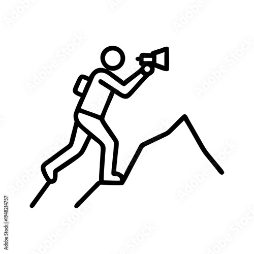 Vector illustration of a person climbing a mountain with a megaphone