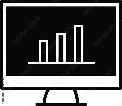 Vector computer monitor icon with bar chart graph