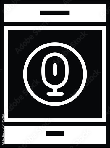 Vector microphone icon on smartphone screen