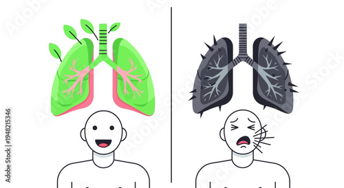 From vitality to vulnerability illustrating the profound difference between healthy and unhealthy lung conditions and their human impact