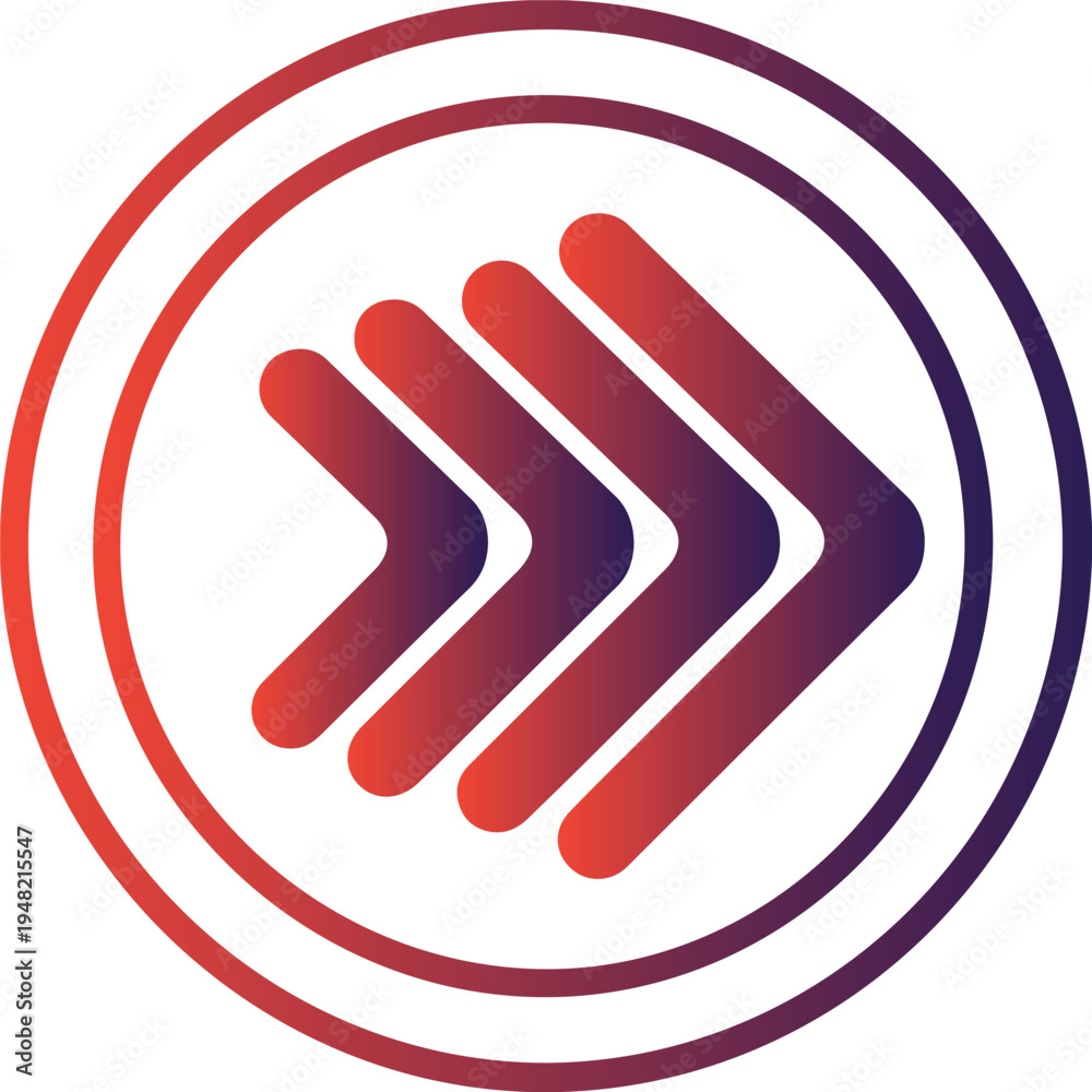 Obraz premium Gradient red and purple chevron arrows enclosed in concentric circular borders for navigation and speed concepts on checkered background