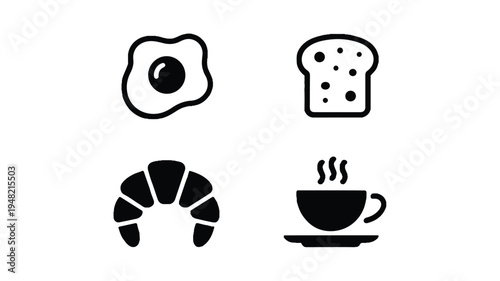 breakfast icons including egg bread croissant and coffee cup