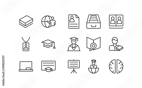 Teacher line icon set. Study, online learning, quiz, ereader, edtech, teacher, sir, head, student, chart, calculator, compass, book line icon set. UI thin line icon pack.