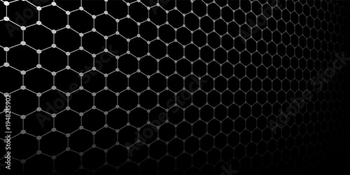 Black background. Dark hexagon carbon fiber texture. Navy blue honeycomb metal texture steel background. Web design template vector illustration EPS 10.