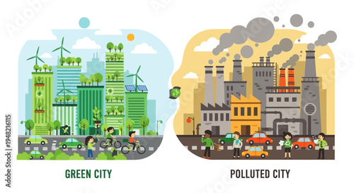 Green City vs Polluted City A Visual Comparison of Urban Environments and Sustainability