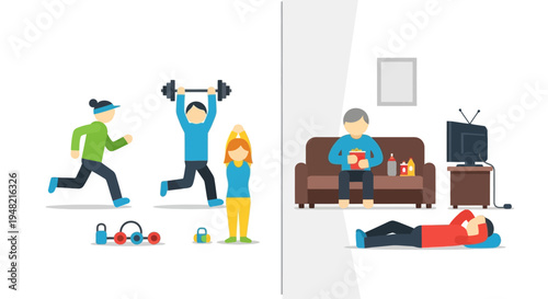 Active versus Sedentary Lifestyles A Visual Comparison of Exercise and Relaxation