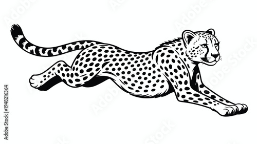 cheetah running fast with spots on white background