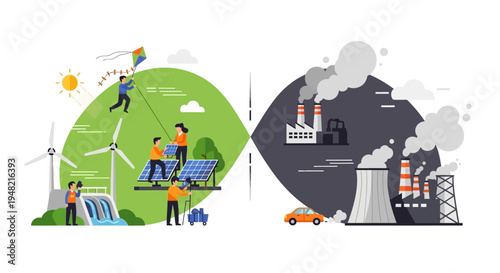 The Green Shift Sustainable Energy Solutions Contrasted with Harmful Industrial Pollution and its Environmental Consequences