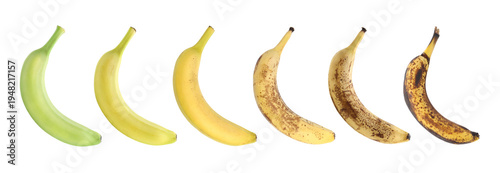 Konstfotografi Ripening stages of banana fruits on white background, set