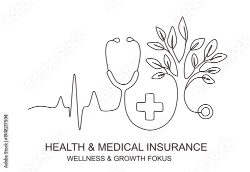 Continuous line drawing vector illustration of a heartbeat and heart shape vector  Continuous one line drawing of heart shape with heartbeat pulse line symbolizing health insurance and medical