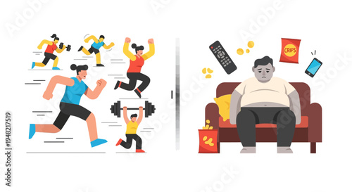 Healthy Lifestyle vs Sedentary Habits A Visual Comparison of Fitness and Unhealthy Living