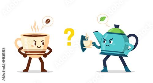 Coffee Versus Tea A Whimsical Illustration of the Age-Old Beverage Debate