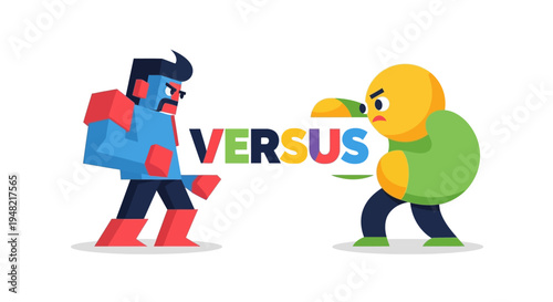 Two cartoon characters facing off in a competition with the word Versus between them