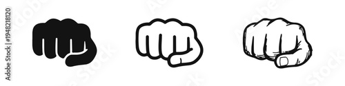Fist Punch Gesture Icon Set - Power and Strength Symbols