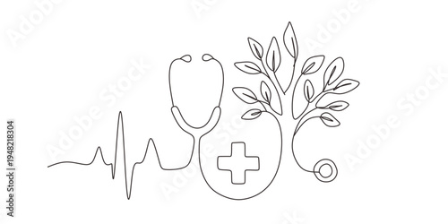 Continuous line drawing vector illustration of a heartbeat and heart shape vector  Continuous one line drawing of heart shape with heartbeat pulse line symbolizing health insurance and medical