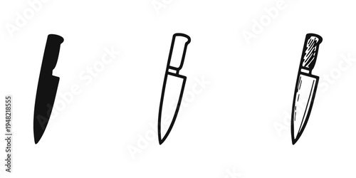 Chef Knife Icon Set - Essential Kitchen Utensil for Cooking and Food Prep