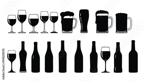 A comprehensive collection of wine and beer glassware and bottles silhouettes for beverage enthusiasts and industry professionals