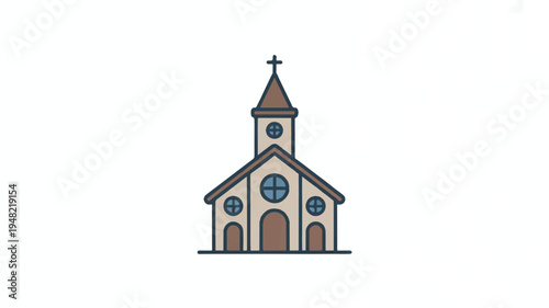 Simple illustration of a church building with a steeple and cross on top