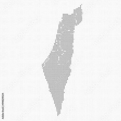 Israel map illustration in black halftone dots on white background