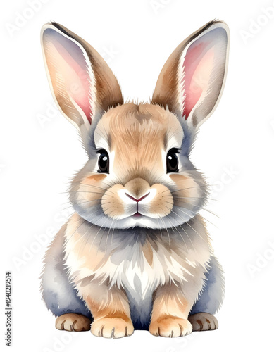 Soft brown and white rabbit. Isolated transparent background