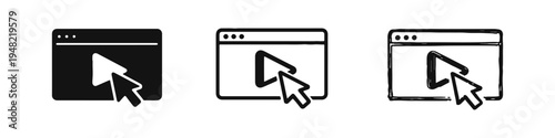 Browser Window with Play Button and Cursor Icon Set for Online Video, Media and Streaming