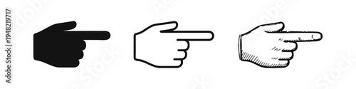 Hand pointing left icon set. Human finger pointing direction symbol. Gesture and navigation vector illustration.