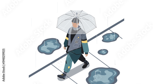 Man walking on tightrope with umbrella.
