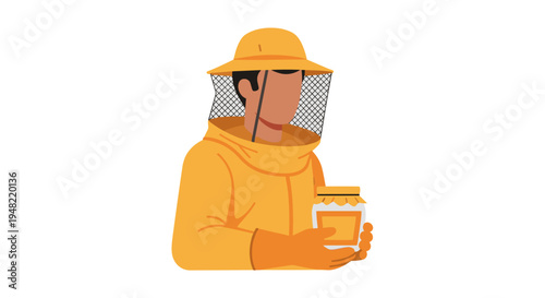 Beekeeper in protective yellow gear.