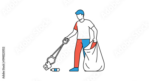 Man picking up trash with bag.