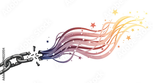 Chain Breaking Free With Colorful Sparks.