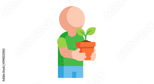 Man holding a small potted plant.