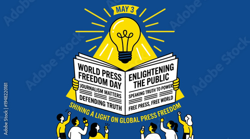 Enlightening Public: Lightbulb Over Newspaper for Press Freedom Day