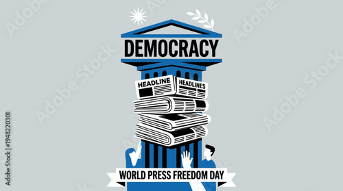 Pillar of Democracy: Newspaper Stack Upholds Press Freedom