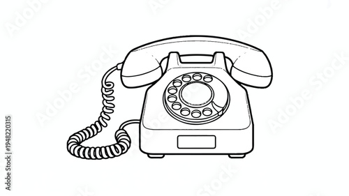 Vintage rotary phone with cord isolated on white background