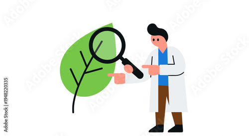 Scientist Examining Plant with Magnifying Glass.