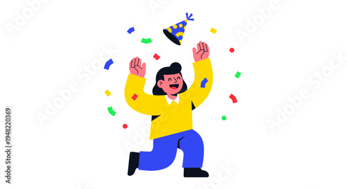 Happy Person Celebrating With Confetti Joy.