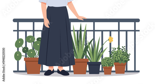 Woman standing next to potted plants.