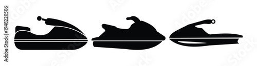 Jet Ski Icon Set – Personal Watercraft, Water Sports Speed Boat Silhouette Vector