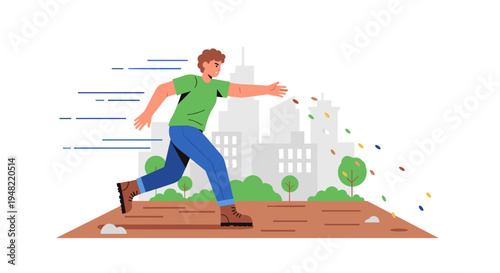Man Running on a Wooden Platform.