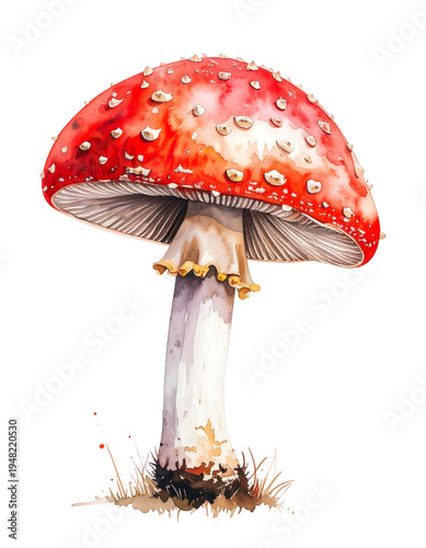 Red and white spotted mushroom. Isolated transparent background