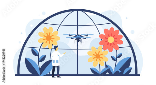 Person in lab coat with drone.