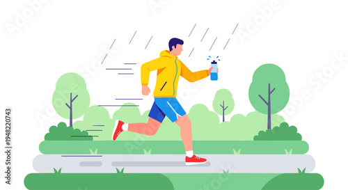 Man jogging with water bottle outside.
