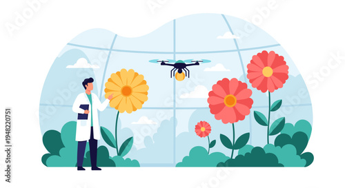 Man in lab coat with drone.