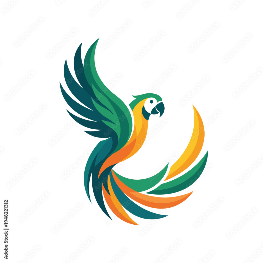 Obraz premium This vibrant image features a beautifully stylized parrot amidst swirling leaves, capturing the essence of nature and wildlife in an artistic representation.