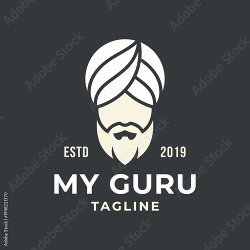 An elegant logo design featuring a stylized turbaned figure with a beard, symbolizing wisdom, guidance, and cultural heritage in a contemporary style.