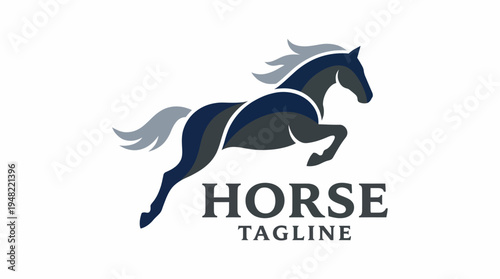 A stylish logo of a blue horse in motion, representing speed and agility, accompanied by a tagline enhancing the brand's identity and catchiness for marketing use.