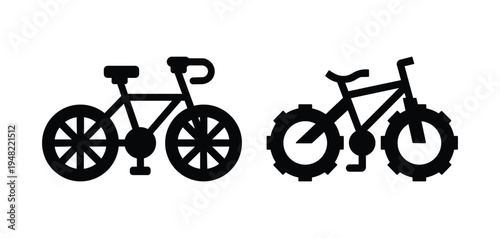 Bicycle Icon Set – Mountain Bike, Road Bike, Cycling Transport Silhouette Vector